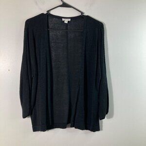 Womens‎ J Jill Linen Blend Open Cardigan 1/2 Sleeve Black M Linen Rayon Cotton